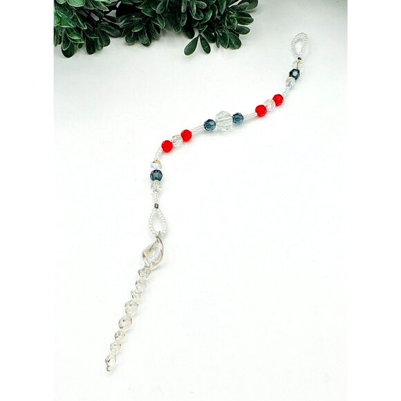 Beaded Crystal Suncatcher With Glass Spiral and Red Clear Blue Beads - Picture 1 of 3